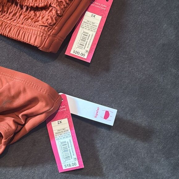 Women’s Xhilaration Plus Size Orange 2 Piece Bikini Smocked Top Size 2X NWT - Picture 11 of 12